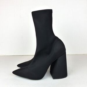 Naked Wolfe Sock Boots Womens 8 Black Neoprene Pointed Toe Block Flared Heel